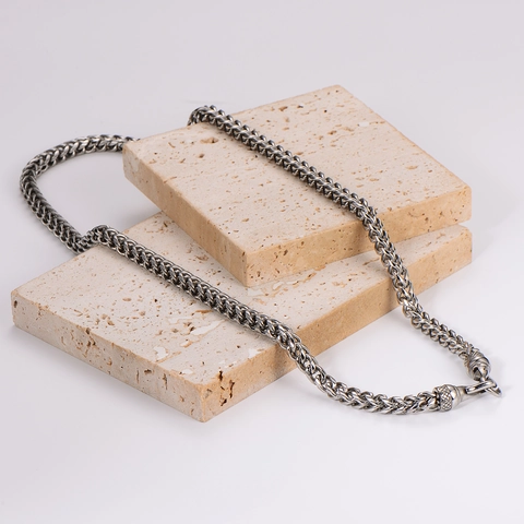 Herren Halskette Aus 304 Edelstahl Geflochtene Panzerkette Retro Street Style Polierter Schmuck