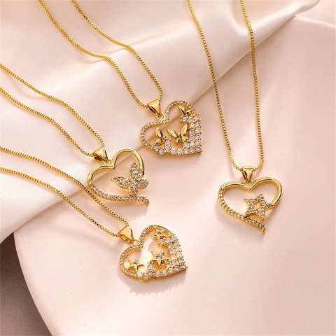 Heart Pendant Necklace Copper Cubic Zirconia Butterfly Star Fashion Clavicle Chain Jewelry Women