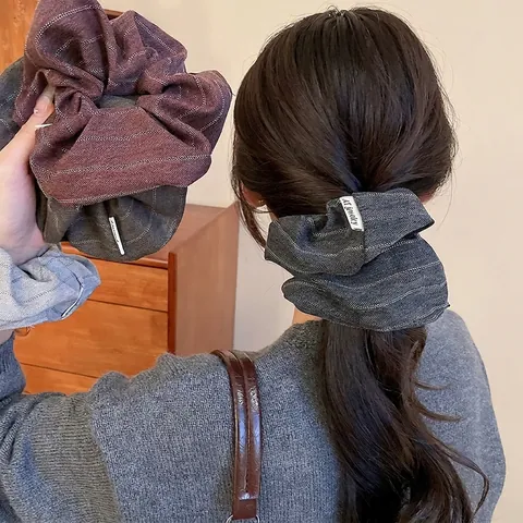 Vintage Fischgrätenmuster Stoff Stirnband Und Gestreifte Haargummi Scrunchie Für Damen Elegante Winter Accessoires