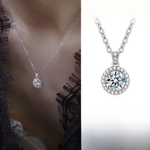 GRA 925 Sterlingsilber Moissanit Anhänger Kette Für Damen Rund Quadratisch Galvanisiert Geometrisch Kette Halskette Party Schmuck