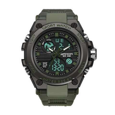 Men Sport Watch Dual Display Analog Digital Waterproof Zinc Alloy Case Resin Strap LED Backlight Military Outdoor Accessory