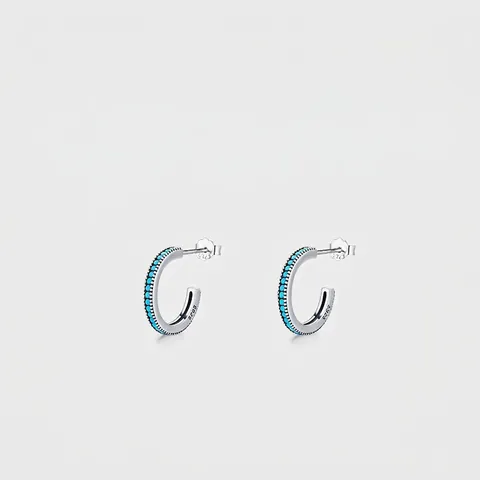 Orecchini A Cerchio A Forma Di C In Argento Sterling 925 Con Perline Di Turchese Gioielli Vintage Da Donna