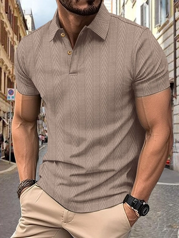 Men's Knit Polo Shirt Casual Striped Patchwork Short Sleeve Henley Top Breathable Fashion Lightweight Summer Streetwear Clothing