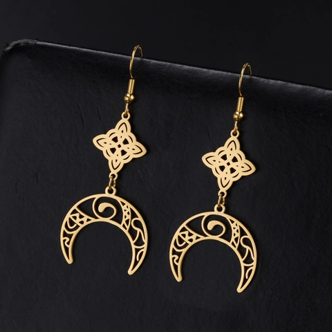 Orecchini a Goccia Luna Nodo della Strega in Acciaio Inossidabile 304 per Donna Orecchini Pendenti Mezzaluna Nodo Celtico Gioielli Etnici Vintage