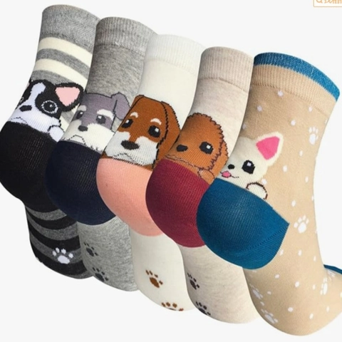 Damen Cartoon Tier Baumwolle Wadenlang Socken Lustige Katze Hund Gestreift Muster Schweißabsorbierend Lässige Crew Socken Pack