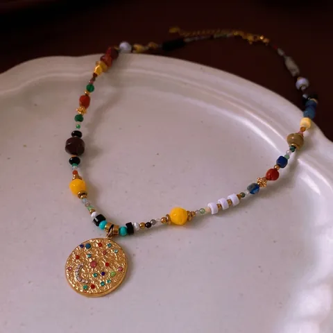 Collier Künstliche Perles Colore Boheme Avec Künstliche Perle Imitation Pierre Naturelle Pendentif Animal Bijoux Vintage Pour Femmes Accessoire Mode