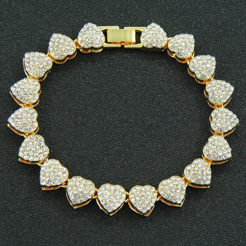 Pulsera De Cadena De Eslabones Cubanos Con Corazón Aleación Diamantes De Imitación Hip Hop Streetwear