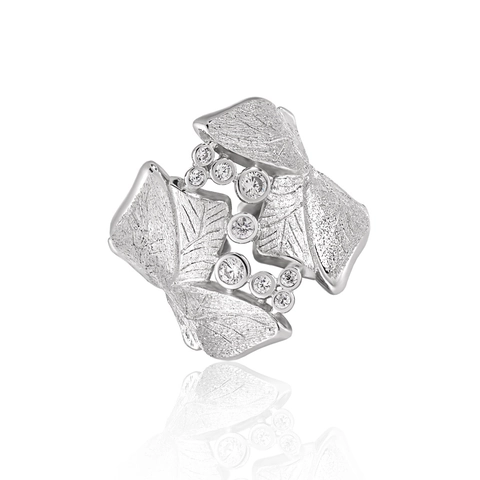 S925 Sterling Silver Leaf Texture Zirconia Inlaid Adjustable Ring High Sense Minimalist Luxury Individual Women Open Ring Jewelry