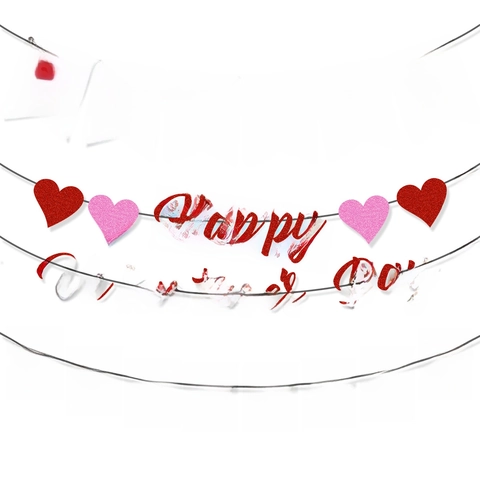 Stradiscione San Valentino Cuore LOVE BE MINE Ghirlanda Carta Glitter Decorazione Festa Matrimonio Anniversario Rosso Rosa