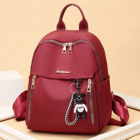 Damen Mode Rucksack Wasserdicht Oxford Tuch Lässig Reise Schultasche Mit Gold Reißverschluss Und Süßem Bärenanhänger