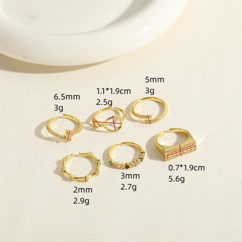 Adjustable Open Ring Gold Plated Copper With Colorful Cubic Zirconia And Imitation Artificial Pearl Bamboo Design Minimalist For Women