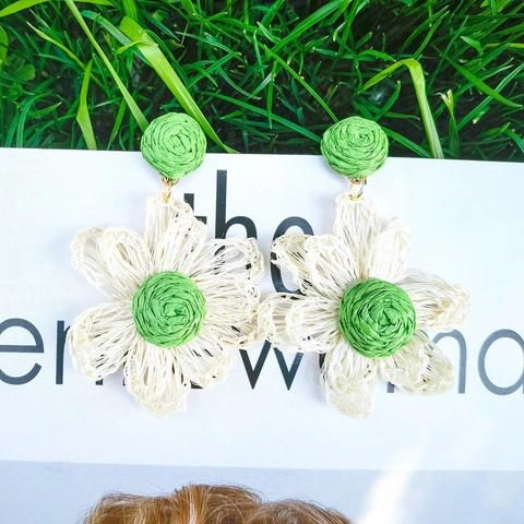Raffia Woven Earrings Handmade Bohemian Floral Butterfly Geometric Dangle Drop Summer Beach Holiday Jewelry For Women