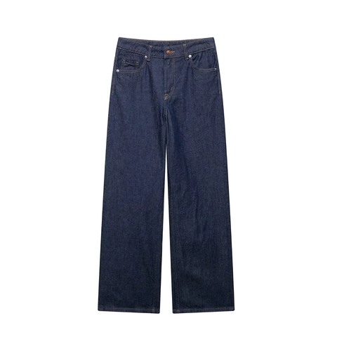 Women High Waist Wide Leg Jeans Dark Blue Denim Cotton Loose Straight Vintage Streetwear Long Pants