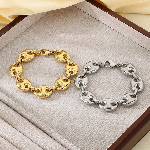 Pulsera De Eslabones Mariner De Acero Inoxidable Cadena Gruesa De Grano De Café Joyería De Moda Mujer Estilo Minimalista Pulido
