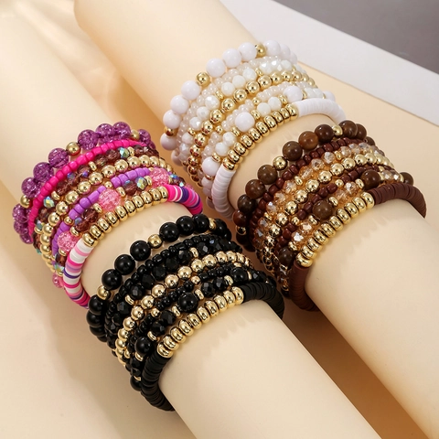 Bohemian Beaded Bracelets Stackable Acrylic Polymer Clay Alloy Resin Jewelry Geometric Trendy Multi Layered For Women