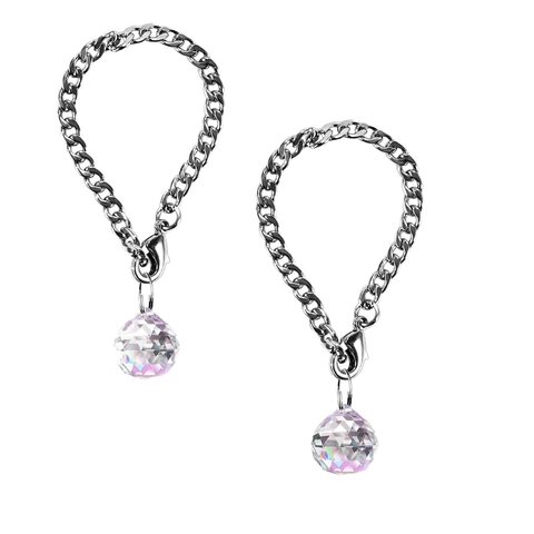 Pendentif De Poignée De Tasse En Boule Cristal Chaîne Métallique Facettée Irisée Avec Doubles Fermoirs Homard