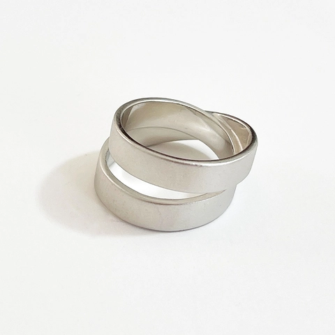 Anello Minimalista In Argento Sterling 925 Finitura Opaca Doppio Strato Design Geometrico Mobius Gioielli Per Donna