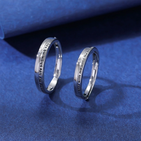 Copper Couples Rings Adjustable Open Design Cubic Zirconia Engraved Promise Ring Romantic Fashion Jewelry For Lovers