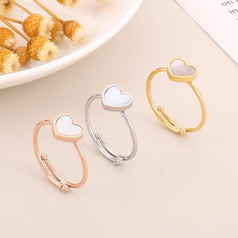 Anello Aperto In Acciaio Inossidabile Con Intarsio In Madreperla Bianca Cuore Gioielli Alla Moda Regolabili Da Donna