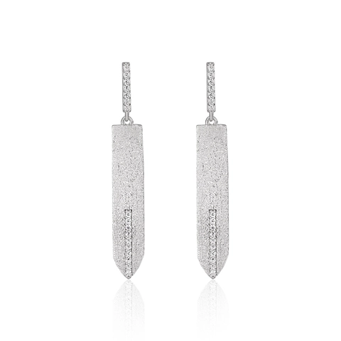 925 Sterling Silver Sword Stud Earrings For Women Minimalist Matte Zirconia Inlaid Geometric Long Drop Earrings Party Jewelry