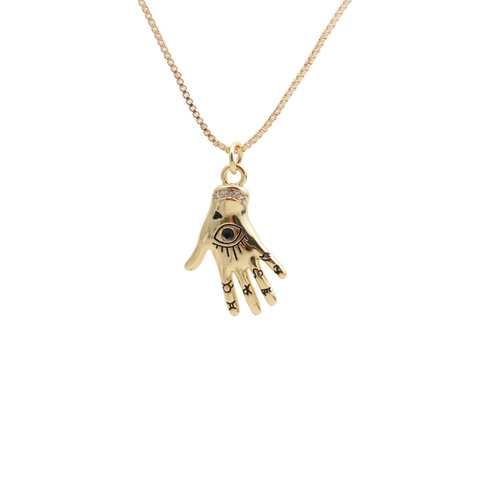 Hamsa Hand Auge Anhänger Halskette Kupfer Vergoldet Mit Zirkon Hip Hop Streetwear Vintage Geometrischer Schmuck