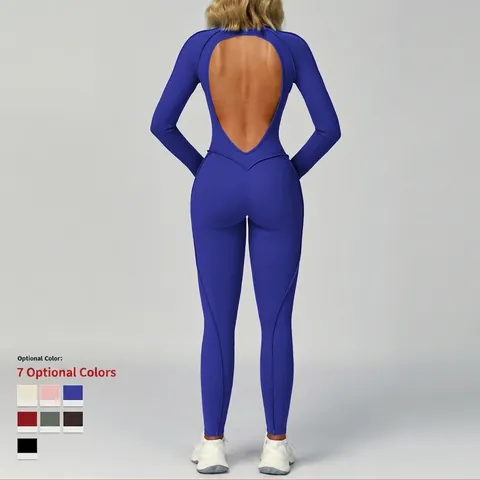 Dames Yoga Jumpsuit Lange Mouwen Open Rug Eendelig Sport Bodysuit Nylon Spandex Geborsteld Strakke Pasvorm Lijnen