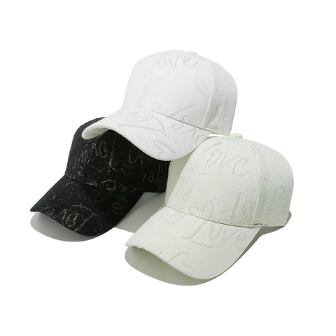 Love Heart Baseball Cap Polyester Glitter Fabric Jacquard Chic Fashion Casual Outdoor Sun Hat For Women Men Couples