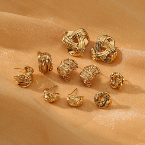 Vintage Geometric Twisted Stainless Steel Earrings For Women Fashion 18K Gold Silver Plated Unique Line Design Jewelry