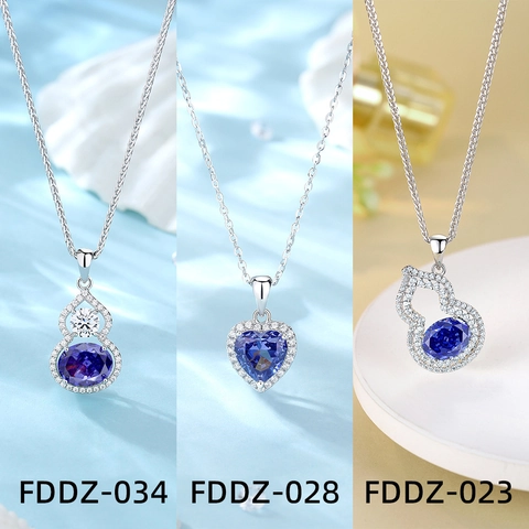 925 Sterling Silver Zirconia Necklace For Women Tanzanite Blue Stone Heart Gourd Geometric Pendant Fashion Jewelry