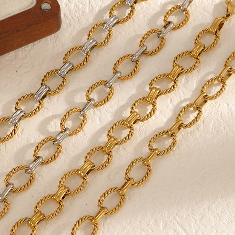Stainless Steel Twisted Chain Bracelet Hip Hop Chunky Oval Link Gold Silver Color Non Fading Minimalist Jewelry