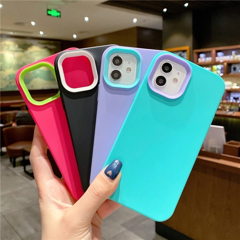 Contrast Color Liquid Silicone Shockproof Protective Phone Case Three In One Design Back Cover For iPhone Series