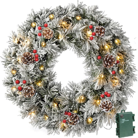 Ghirlanda Di Natale LED Artificiale Aghi Di Pino Pigna Bacca Fiocco Vacanza Xmas Casa Porta Parete Decorazione Festiva