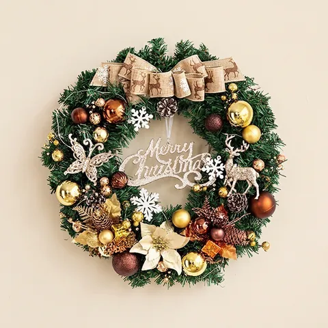 Ghirlanda Di Natale Con Luce LED Aghi Di Pino Artificiali Decorazione Sospesa Scritta Buon Natale Per Porta Parete