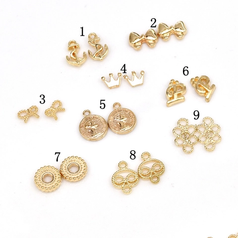 Mini Alloy Charms Gold Color For DIY Jewelry Making And Nail Art Decorations Crown Bow Anchor Coin Designs