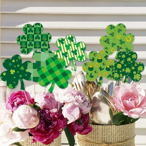 St Patricks Day Inserts De Vase Trèfle Décoration En Papier Pour Table De Fête Irlandaise Motifs Verts