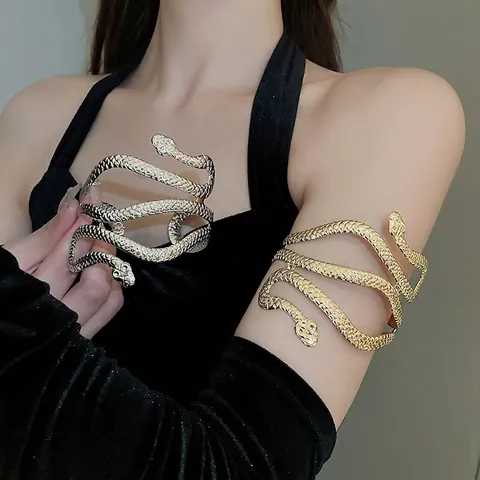 Slang Wikkelarmband Legering Getextureerde Schubben Bovenarm Manchetten Open Verstelbaar Punk Gotische Stijl Sieraden Voor Vrouwen