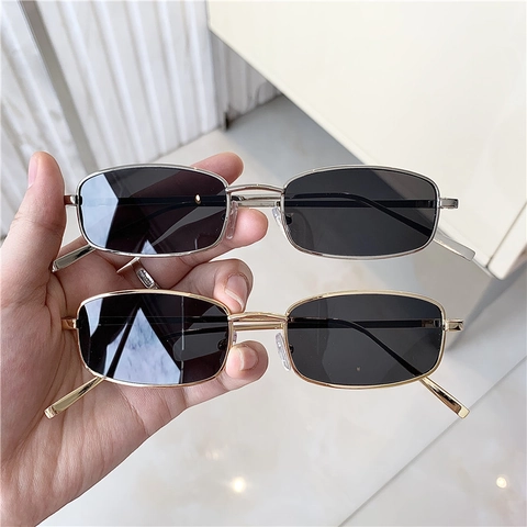 Occhiali Da Sole Rettangolari Stretti Retro Montatura In Metallo UV400 Vintage Trendy Street Style Unisex