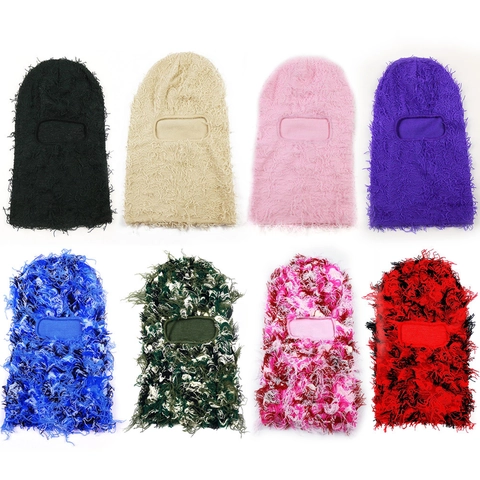 Cagoule En Tricot Vieillie Masque Facial Complet À Franges Chaud Hiver Extérieur Ski Punk Streetwear