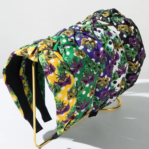 Cerchietto con Nodo Largo Mardi Gras per Donna Retro Maschera Pois Stampa Tessuto Fascia Capelli Carnevale Festa Accessori