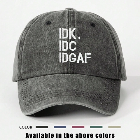 Gorra De Béisbol De Algodón Lavado Letras Bordadas IDK IDC IDGAF Sombrero Sol Retro Ajustable Exterior Casual Distressed Unisex