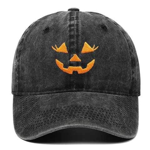 Casquette De Baseball Broderie Citrouille Halloween Coton Lavé Vintage Ajustable Dad Hat Pare-Soleil Unisexe