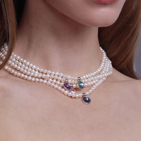 Collana Di Künstliche Perle Pietra Portafortuna Ciondolo Gemma Rotonda Gioielli Retro Eleganti Per Donne