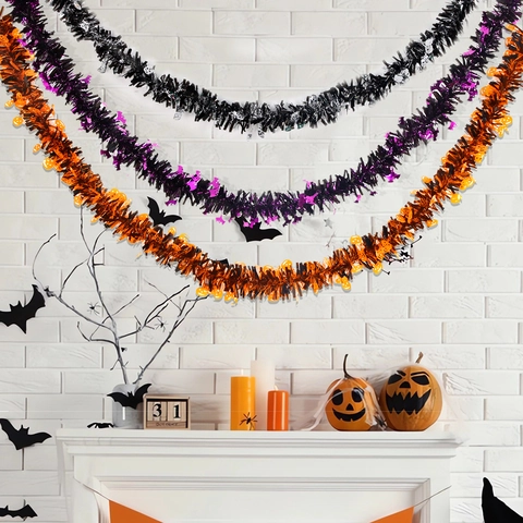 Ghirlanda Di Halloween Metallizzata Lucida Zucca Pipistrello Teschio Decorazione Appendere Per Festa