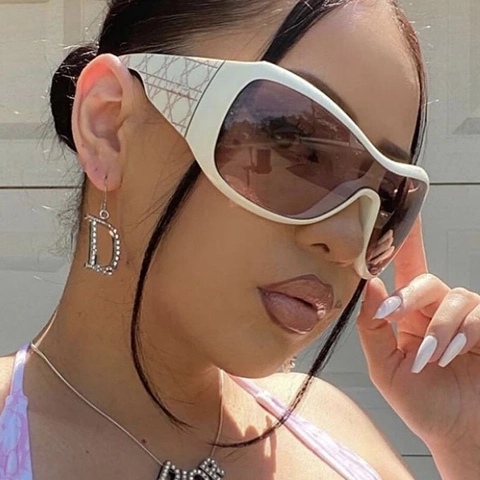 Lunettes De Soleil Shield Surdimensionnées Femmes Y2K Enveloppantes Protection UV400 Branches Texturées Mode Extérieur Sportif