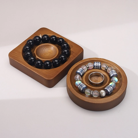 Solid Wood Jewelry Display Tray Bracelet Holder Ring Organizer Handmade Round Square Pine Walnut Wood Display Stand