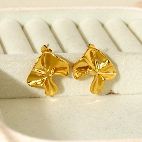 Unregelmäßige Gehämmert Falten Welle Edelstahl Ohrstecker Für Damen 18K Vergoldet Wasserdicht Mode Schmuck Ohrringe