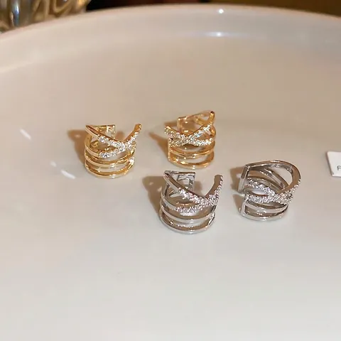 Multi Layer Ear Cuff Koper Zirkoon X Cross Ontwerp Geen Piercing Minimalistisch Trendy Geometrische Sieraden Cadeau Vrouwen