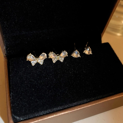 Butterfly Heart Stud Earrings Alloy Rhinestone With Silver Earring Post Fashion Sweet Jewelry For Women
