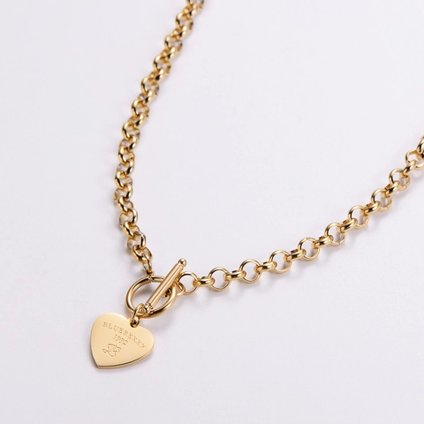 Collar Con Colgante De Corazón Chapado En Oro De 18K Acero Inoxidable 316L Cierre OT Cadena Rolo Dije Grabado Minimalista