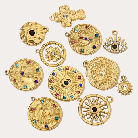 Evil Eye Herz Kleeblatt Anhänger Edelstahl Strass Französisch Retro DIY Schmuckherstellung Zubehör Für Frauen